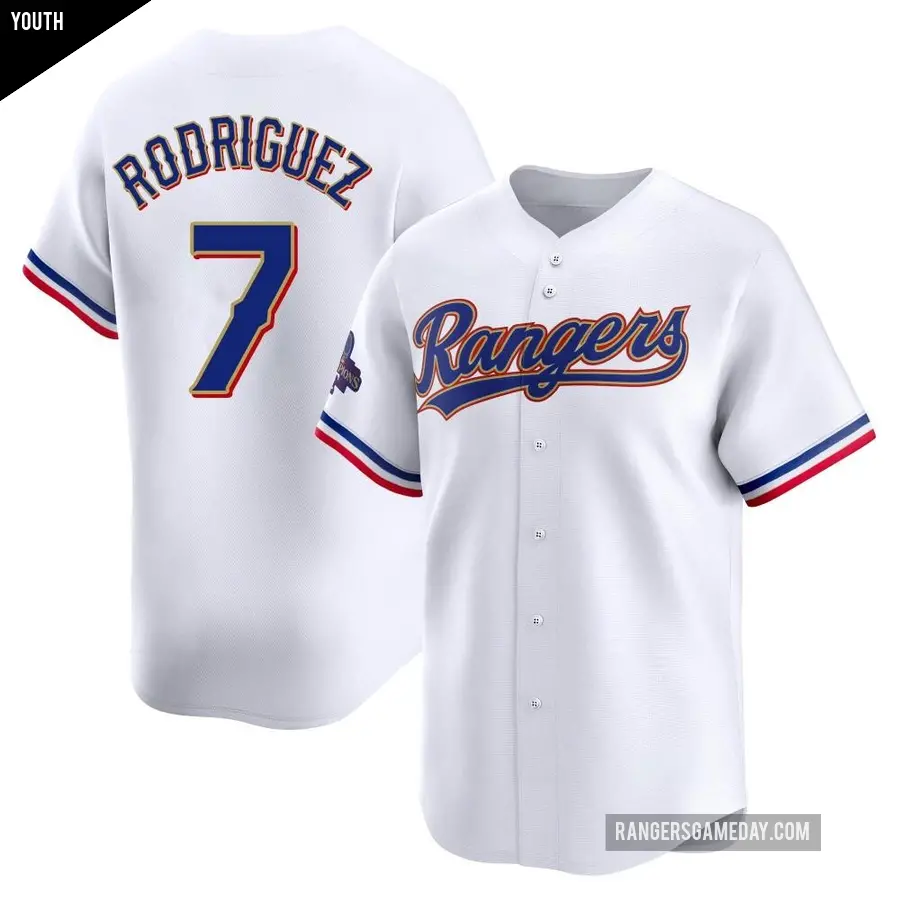 Youth Texas Rangers ＃7 Ivan Rodriguez Limited Gold White 2024 Collection Jersey