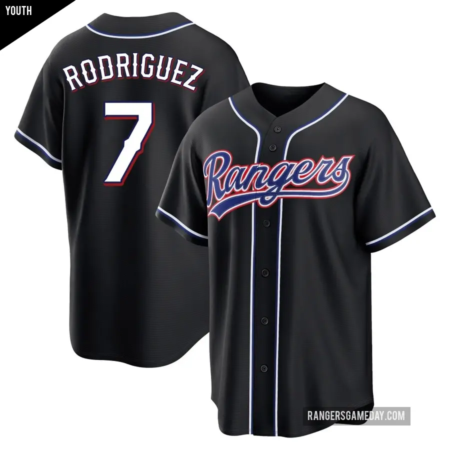 Youth Texas Rangers ＃7 Ivan Rodriguez Replica Black Fashion Out Jersey