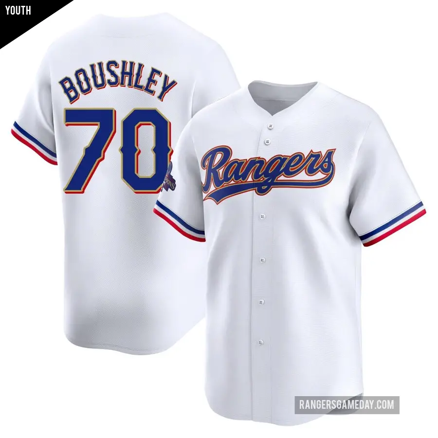 Youth Texas Rangers ＃70 Caleb Boushley Limited Gold White 2024 Collection Jersey