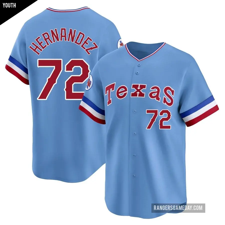 Youth Texas Rangers ＃72 Jonathan Hernandez Limited Light Blue Cooperstown Collection Jersey