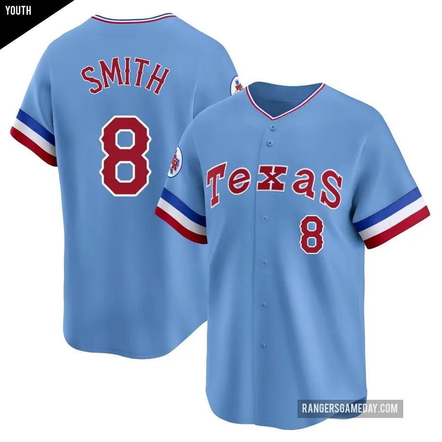 Youth Texas Rangers ＃8 Josh Smith Limited Light Blue Cooperstown Collection Jersey