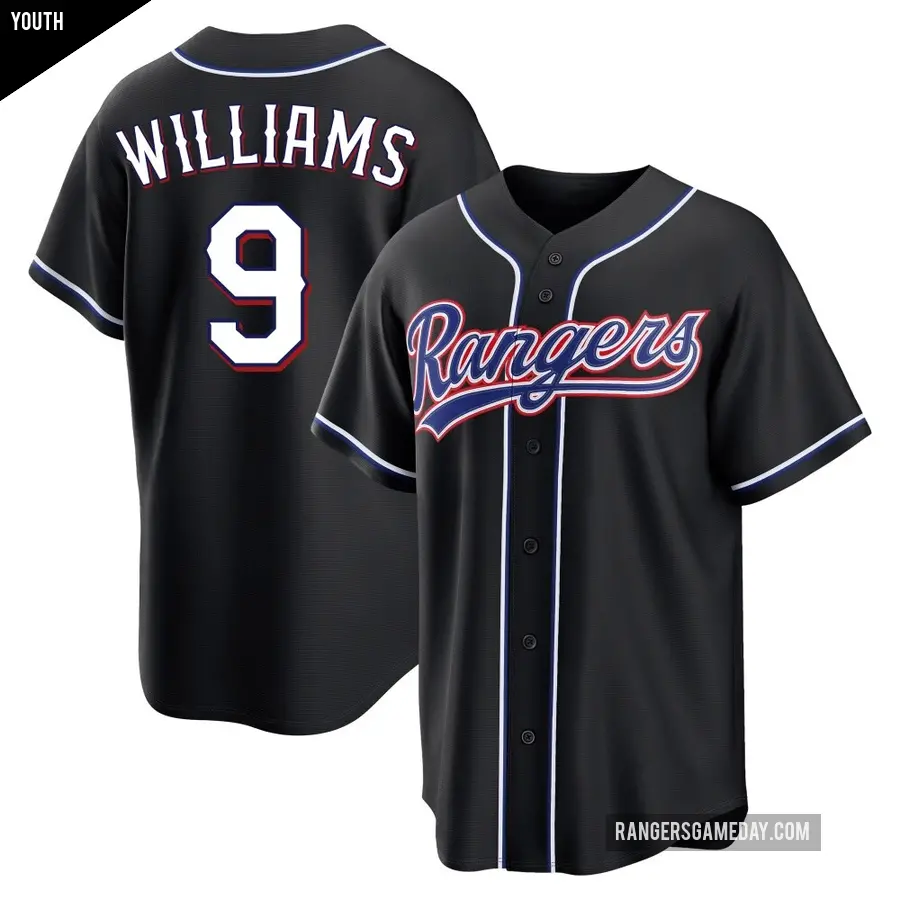 Youth Texas Rangers ＃9 Ted Williams Replica Black Fashion Out Jersey